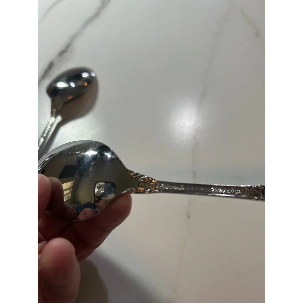 National Silver Co Illusion Stainless  Set of Dinnerspoon 2 Floral Scroll Glossy